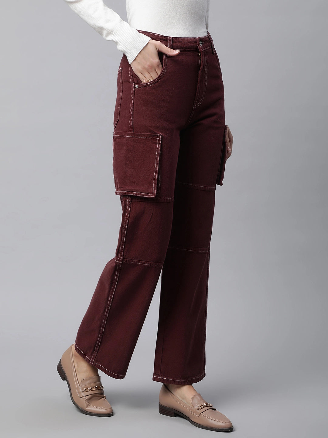 Wine Colored Blouse - Pants Set | Gizia Wholesale